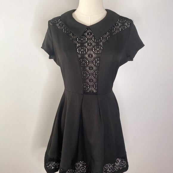 Rehab - Goth Black Collared Dress, Wednesday Adams Style - Picture 3 of 8